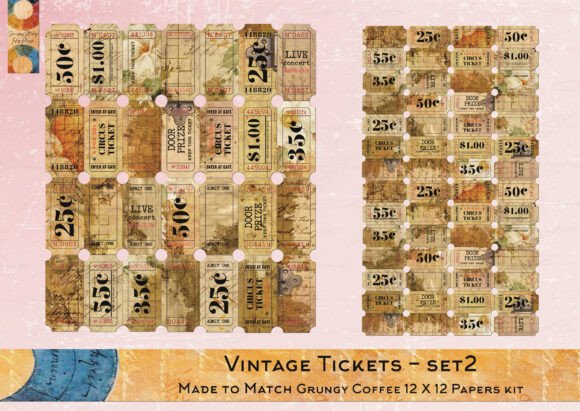 Vintage Tickets in Two Sizes Set 2 vintage ticket printable ephemera junk journal