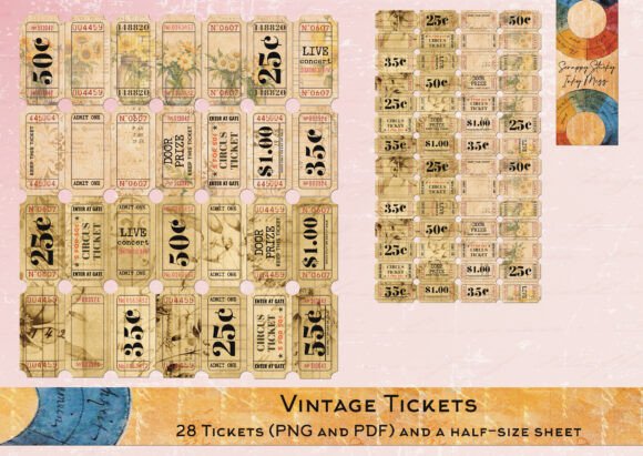 Vintage Tickets in Two Sizes vintage ticket printable ephemera junk journal