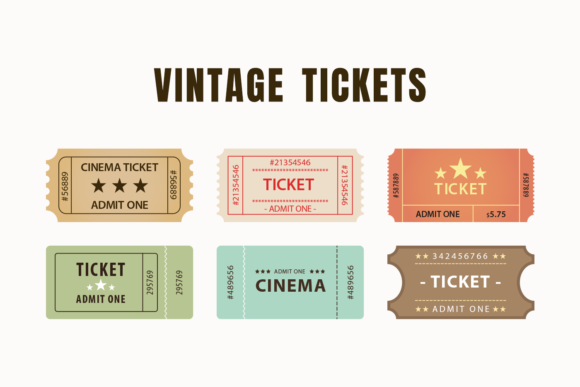 Retro Vintage Tickets Clipart Set vintage ticket printable ephemera junk journal