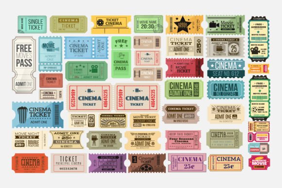 Vintage Tickets Retro Movie Cinema vintage ticket printable ephemera junk journal