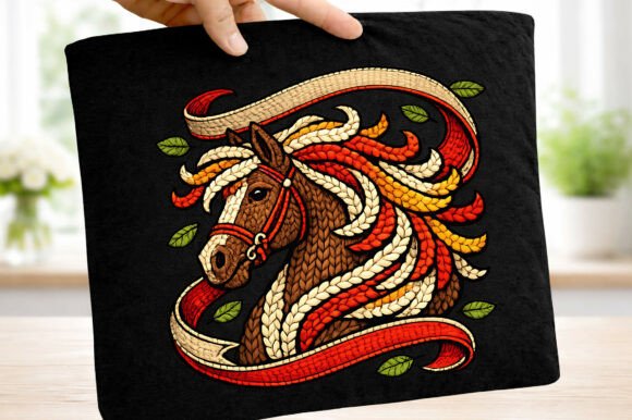 Autumn Horse Embroidery Illustration PNG vintage tote bag sublimation png design