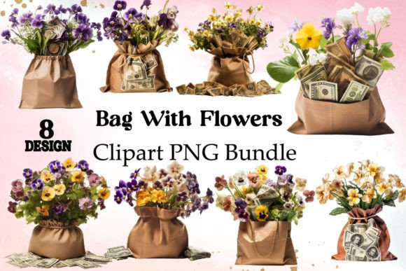 Bag with Flowers Clipart Bundle vintage tote bag sublimation png design