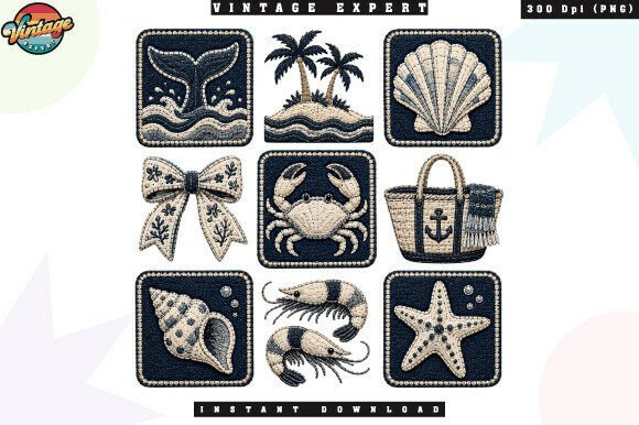 Summer Coastal Beach Patchwork PNG vintage tote bag sublimation png design