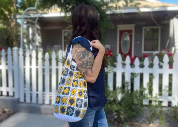 Vintage Vibes Market Tote Crochet vintage tote bag sublimation png design