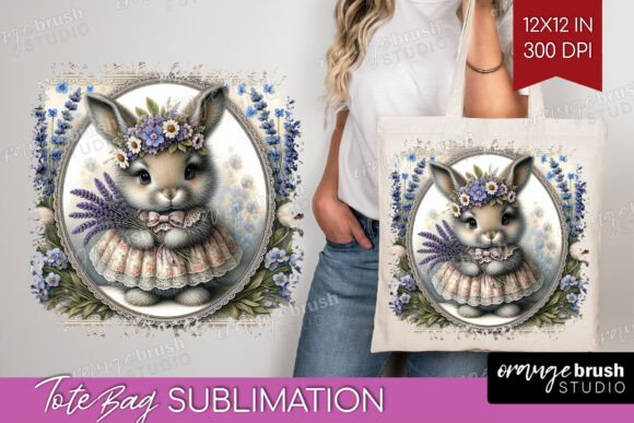 Vintage Bunny Tote Bag PNG Sublimation vintage tote bag sublimation png design