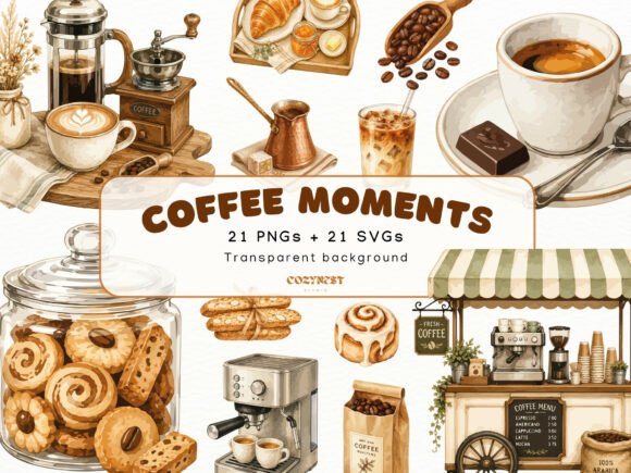 Coffee Watercolor Cliparts Coffee Shop vintage tote bag sublimation png design