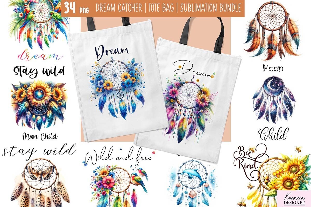Vintage Dream Catcher Tote Bag Bundle vintage tote bag sublimation png design