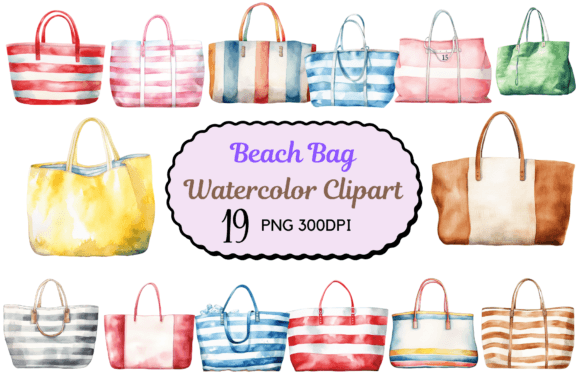 Watercolor Vintage Beach Bag Clipart vintage tote bag sublimation png design