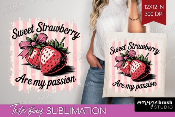 Strawberry Vintage Fruit Tote Bag PNG vintage tote bag sublimation png design