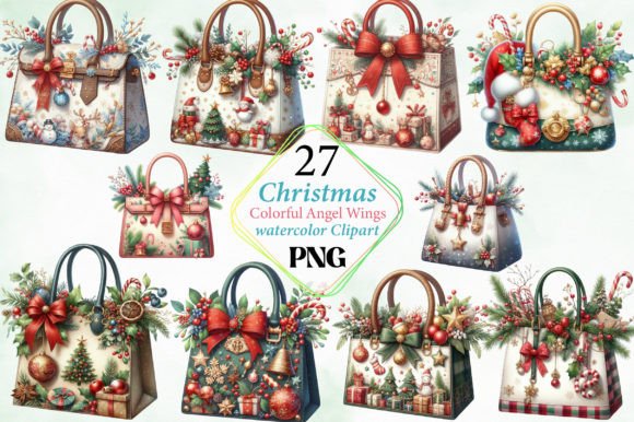 Watercolor Christmas Hand Bag vintage tote bag sublimation png design