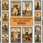 20 Types of Dogs Wall Art Poster Bundle vintage wall art printable