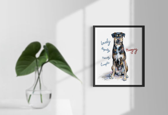 Wall Art of Black Dog on Sitting Pose vintage wall art printable