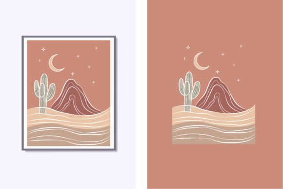 Boho Linear Desert Cactus Moon Poster vintage wall art printable