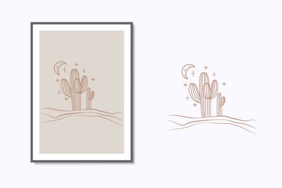 Boho Modern Linear Desert Cactus Poster vintage wall art printable