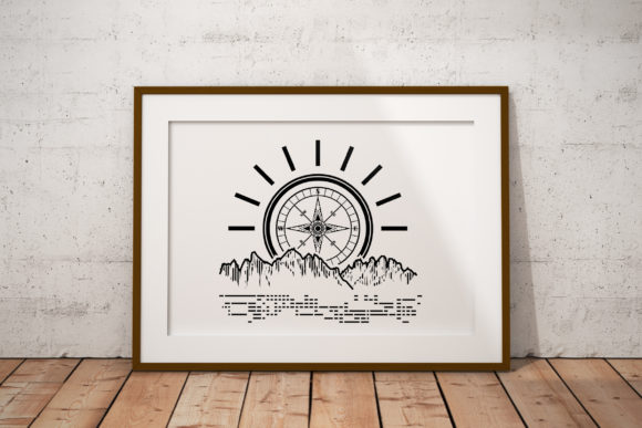 Compass Shining over Mountain vintage wall art printable