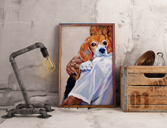 Wall Art of a Man Carry Adorable Beagle vintage wall art printable