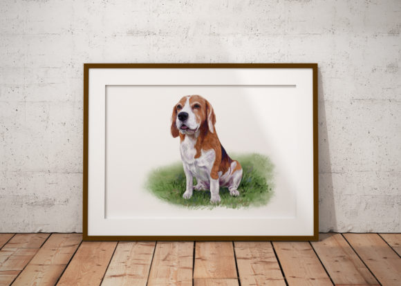 Wall Art of Beagle Dog Sitting Yard vintage wall art printable