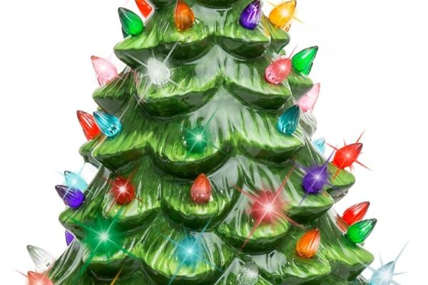 vintage ceramic xmas tree pre-lit hand painted