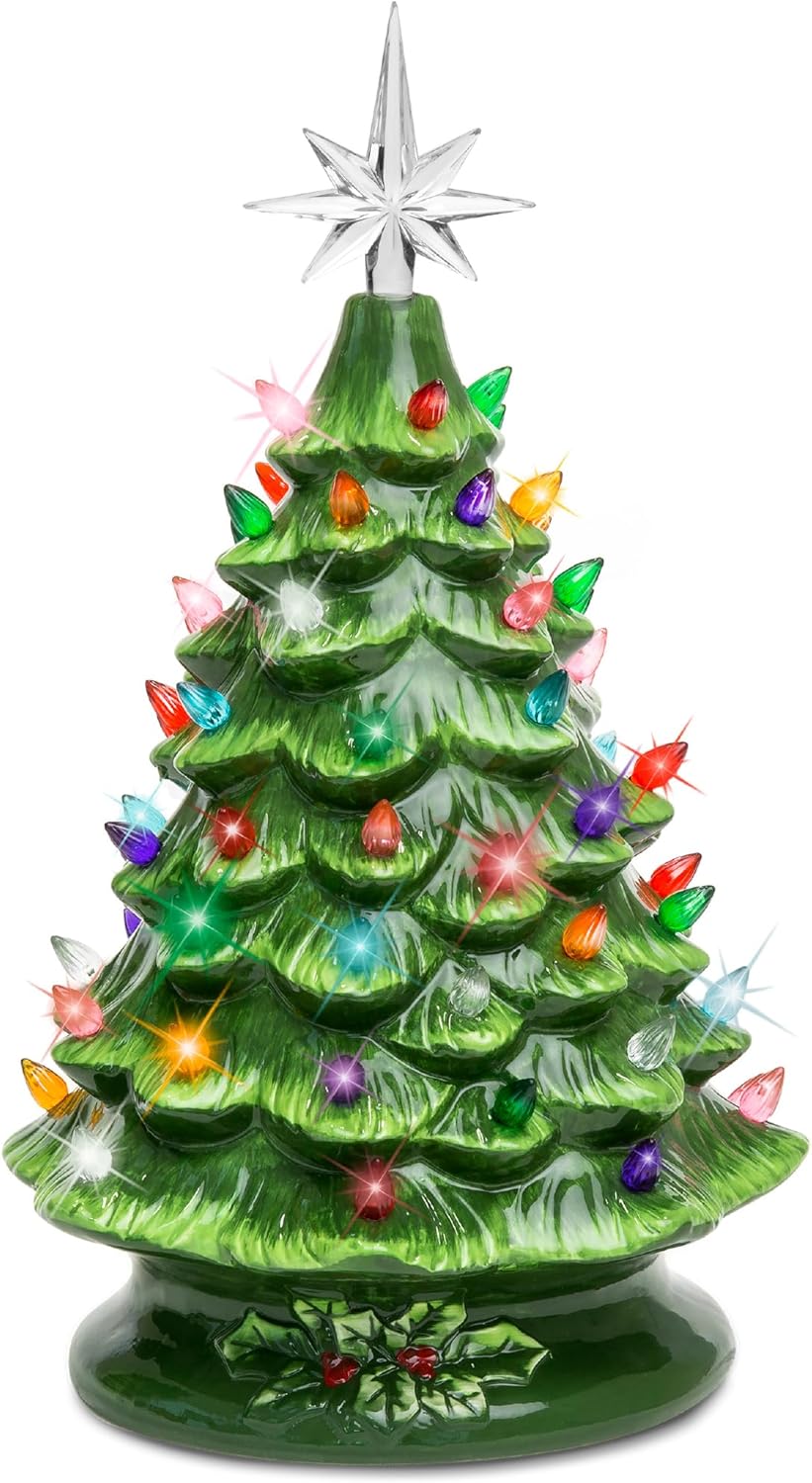 vintage ceramic xmas tree pre-lit hand painted