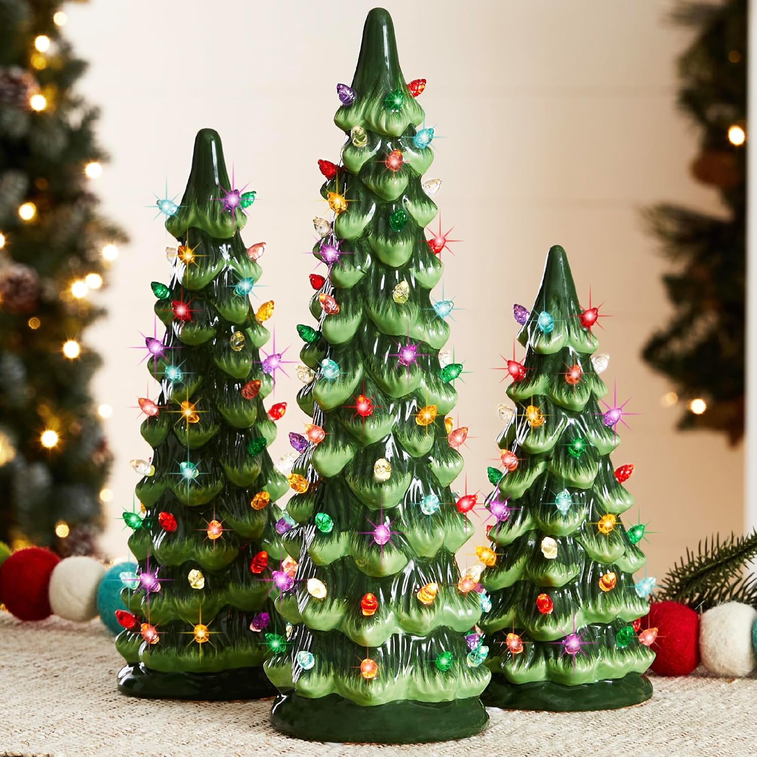 vintage style xmas tree ceramic set of three