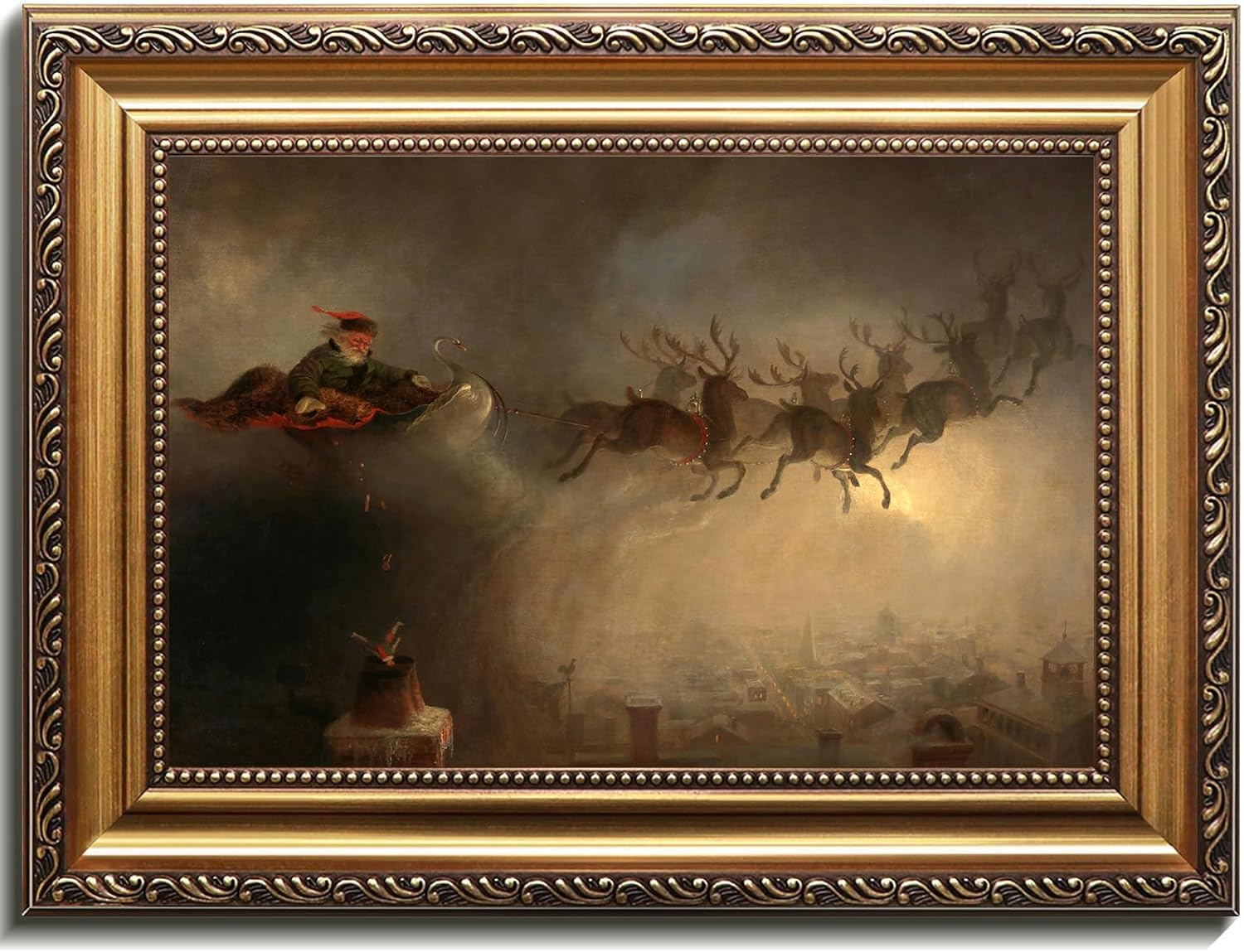 vintage xmas art gold framed santa print