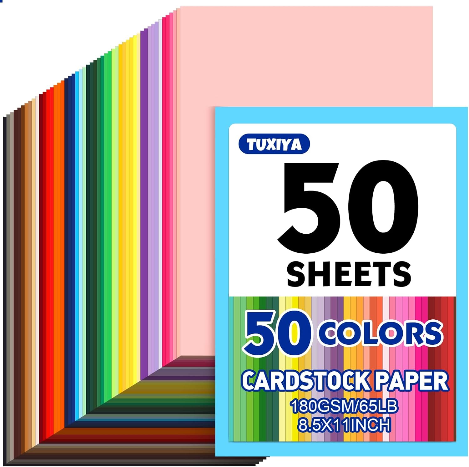 50 Sheets 8.5" X 11" Colored Cardstock, 50 Assorted Colors Construction Paper Card Stock Printer Pap