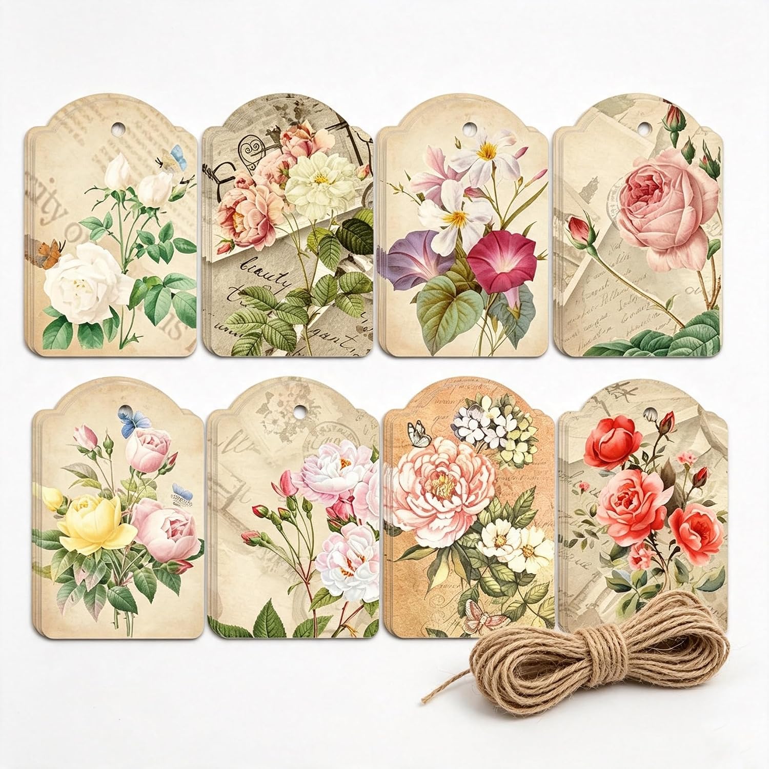 vintage flower hanging gift tags with string paper tags