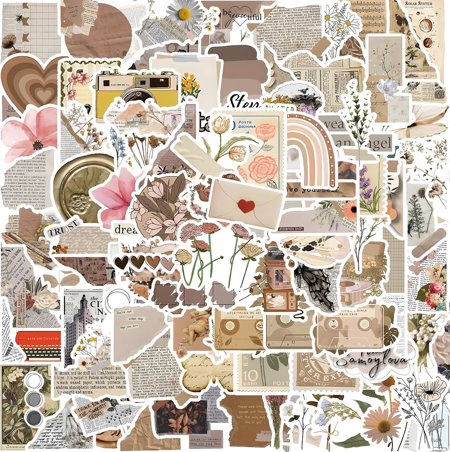botanical vintage aesthetic stickers for scrapbook and journal decor