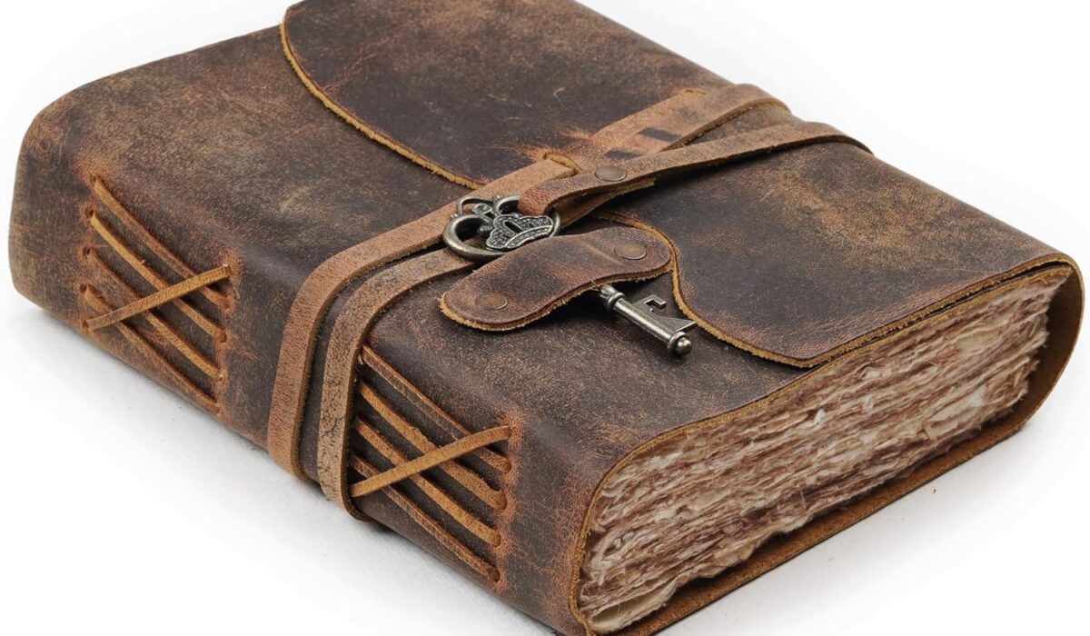 leather bound vintage journal deckle edge paper key closure