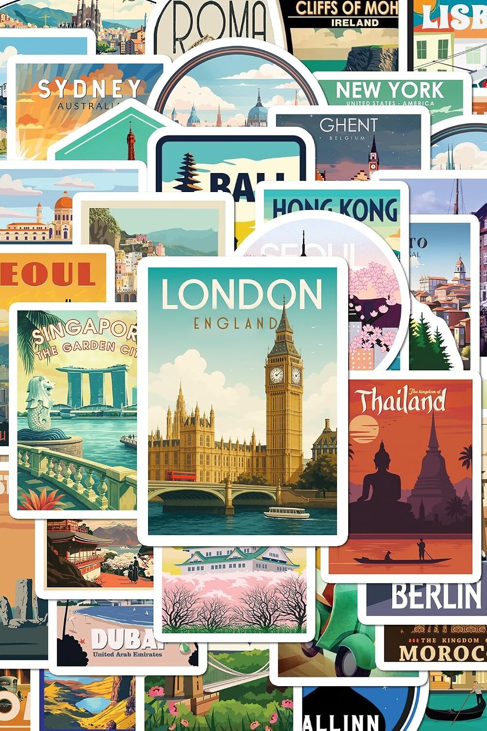 waterproof vinyl world travel map stickers for luggage laptop