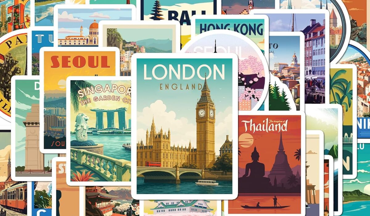 waterproof vinyl world travel map stickers for luggage laptop
