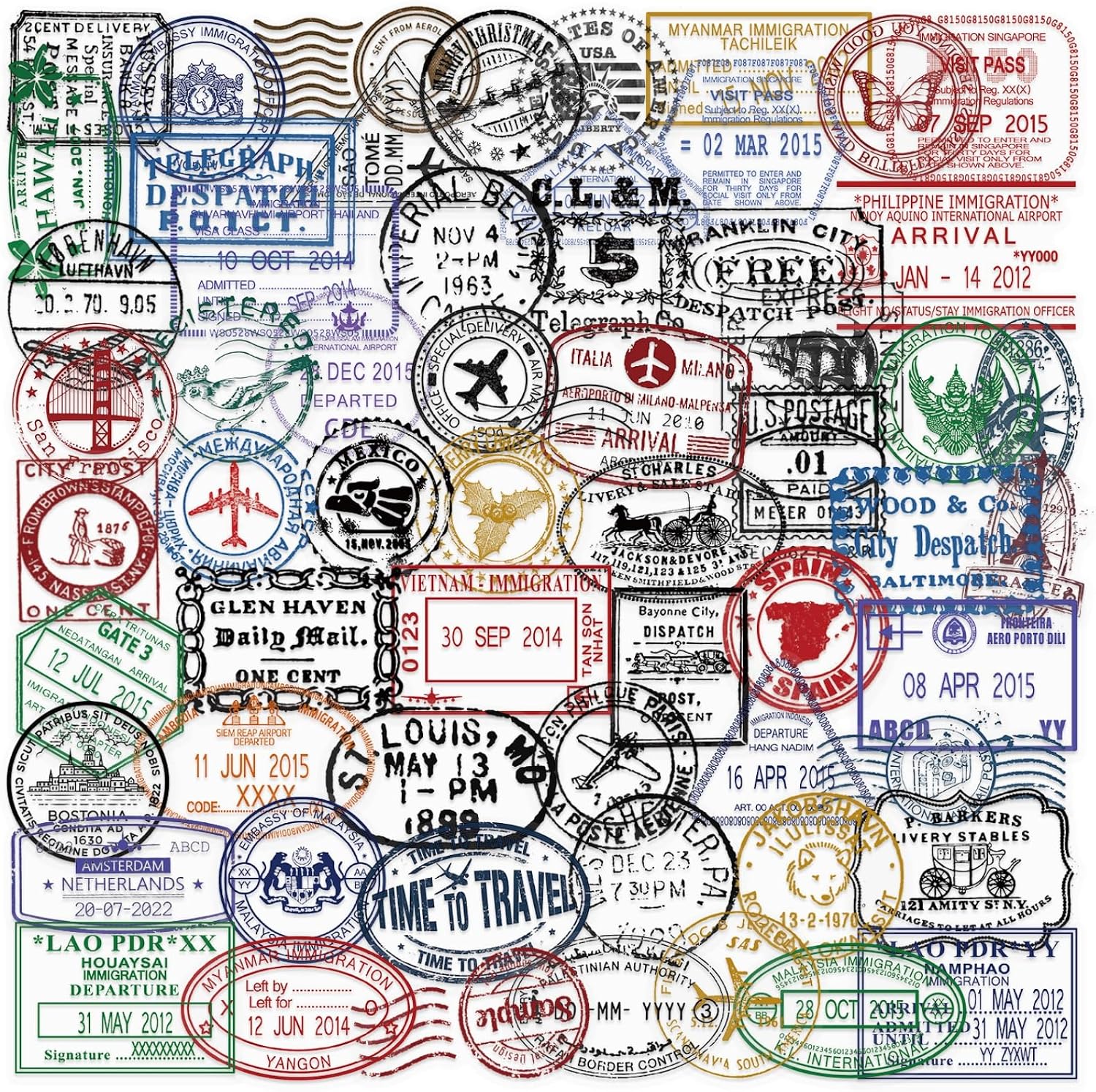 transparent vintage passport stamp stickers for travel journal