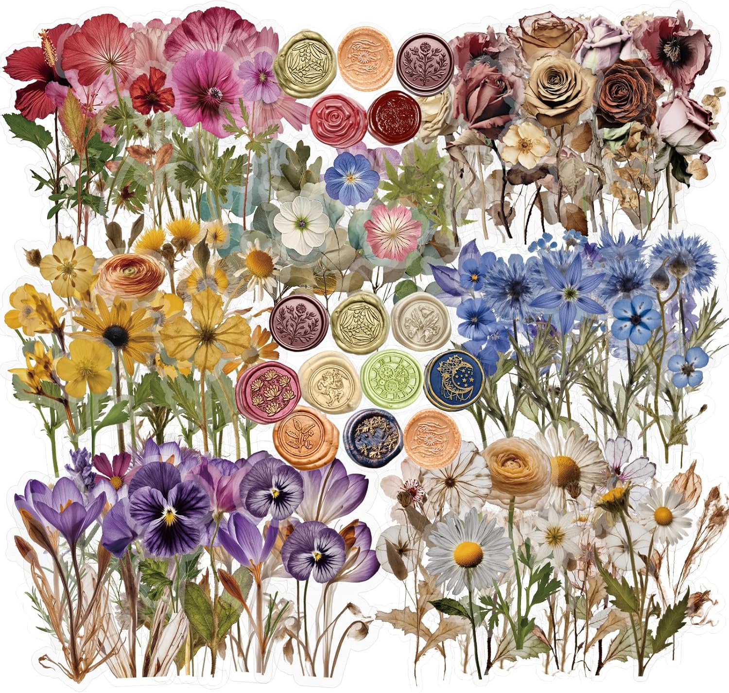 vintage dried pressed flower stickers for scrapbook journal