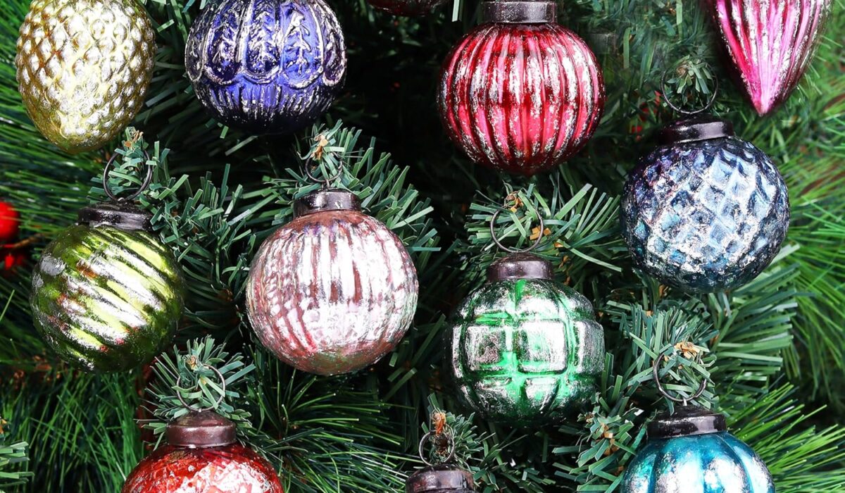 mercury glass vintage style christmas baubles ornament set