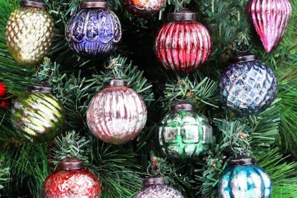 mercury glass vintage style christmas baubles ornament set