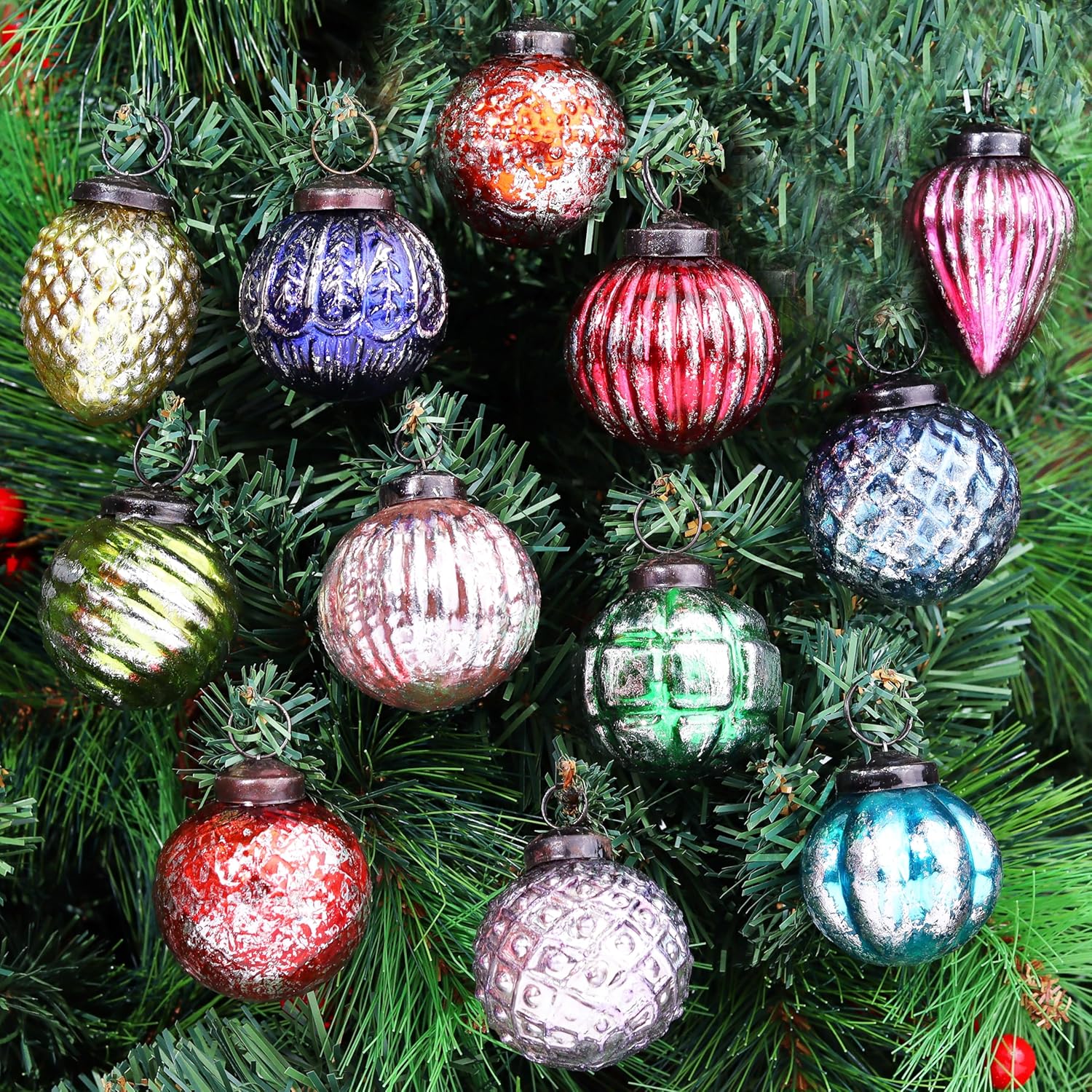 mercury glass vintage style christmas baubles ornament set