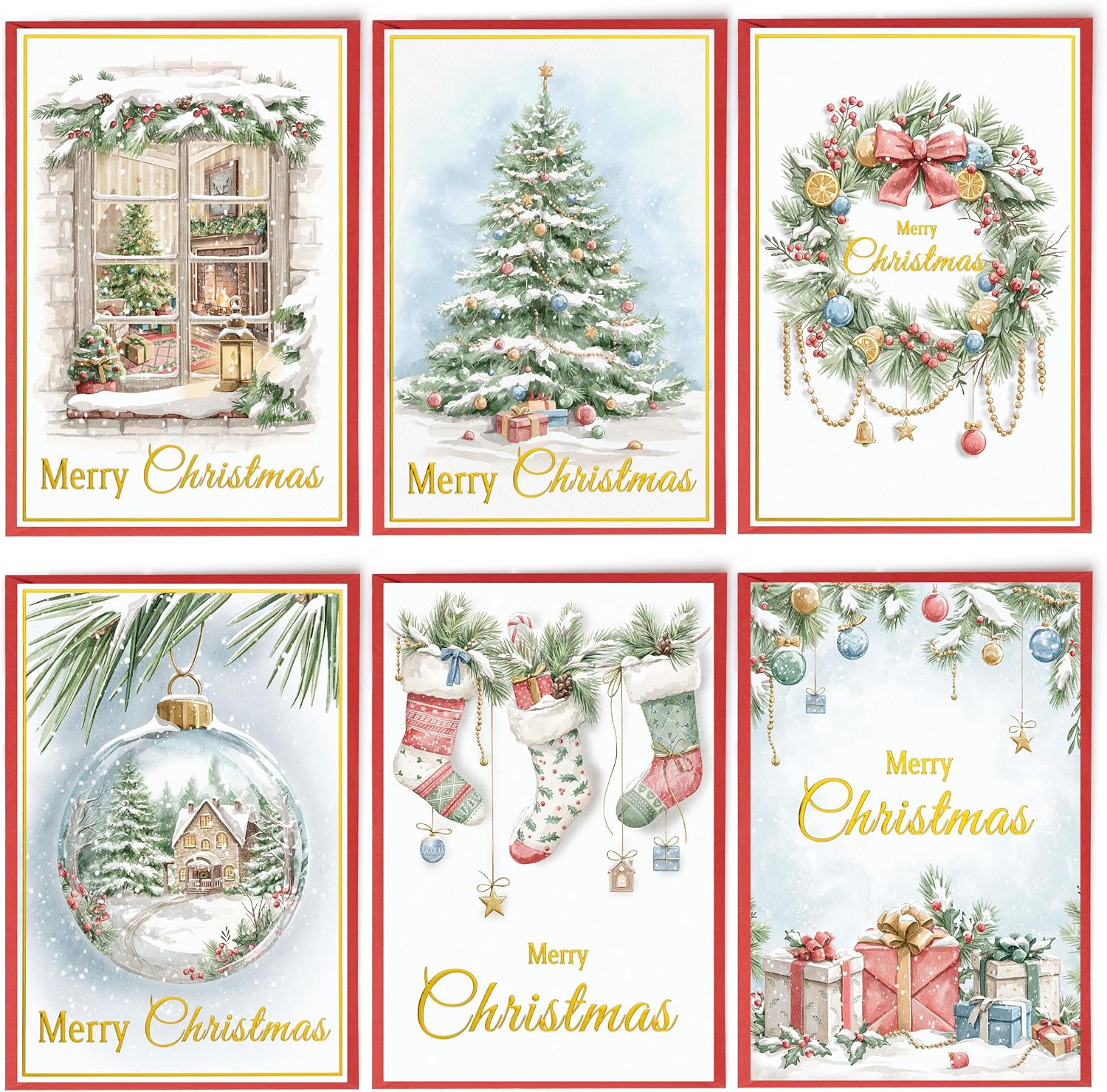 vintage style gold foil watercolor christmas card assortment