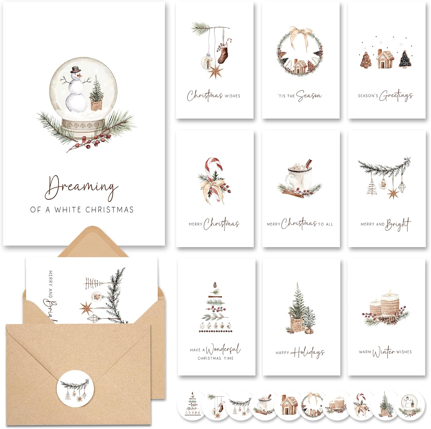 vintage christmas card assortment with matching stickers