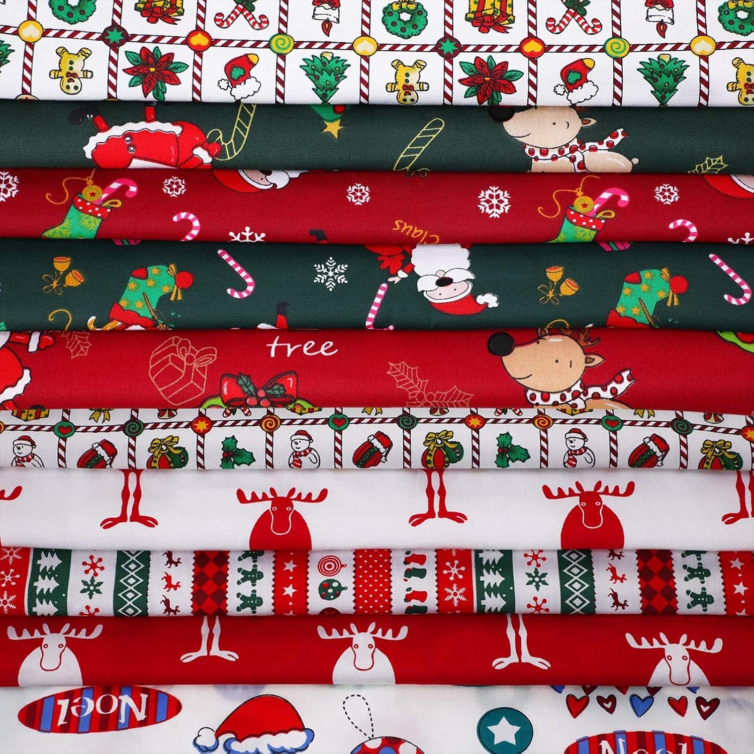 Christmas fat quarter bundle multicolor Santa print patchwork quilting cotton fabric