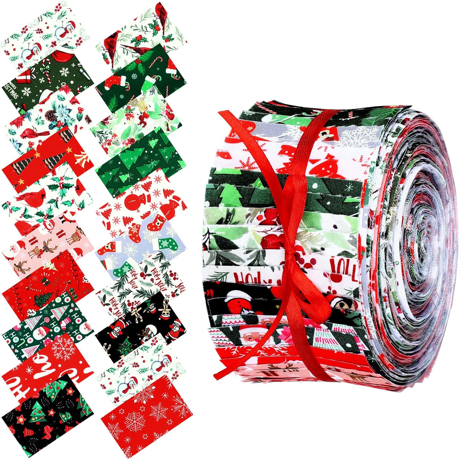 Christmas jelly roll fabric strips Santa snowman print quilting sewing bundle