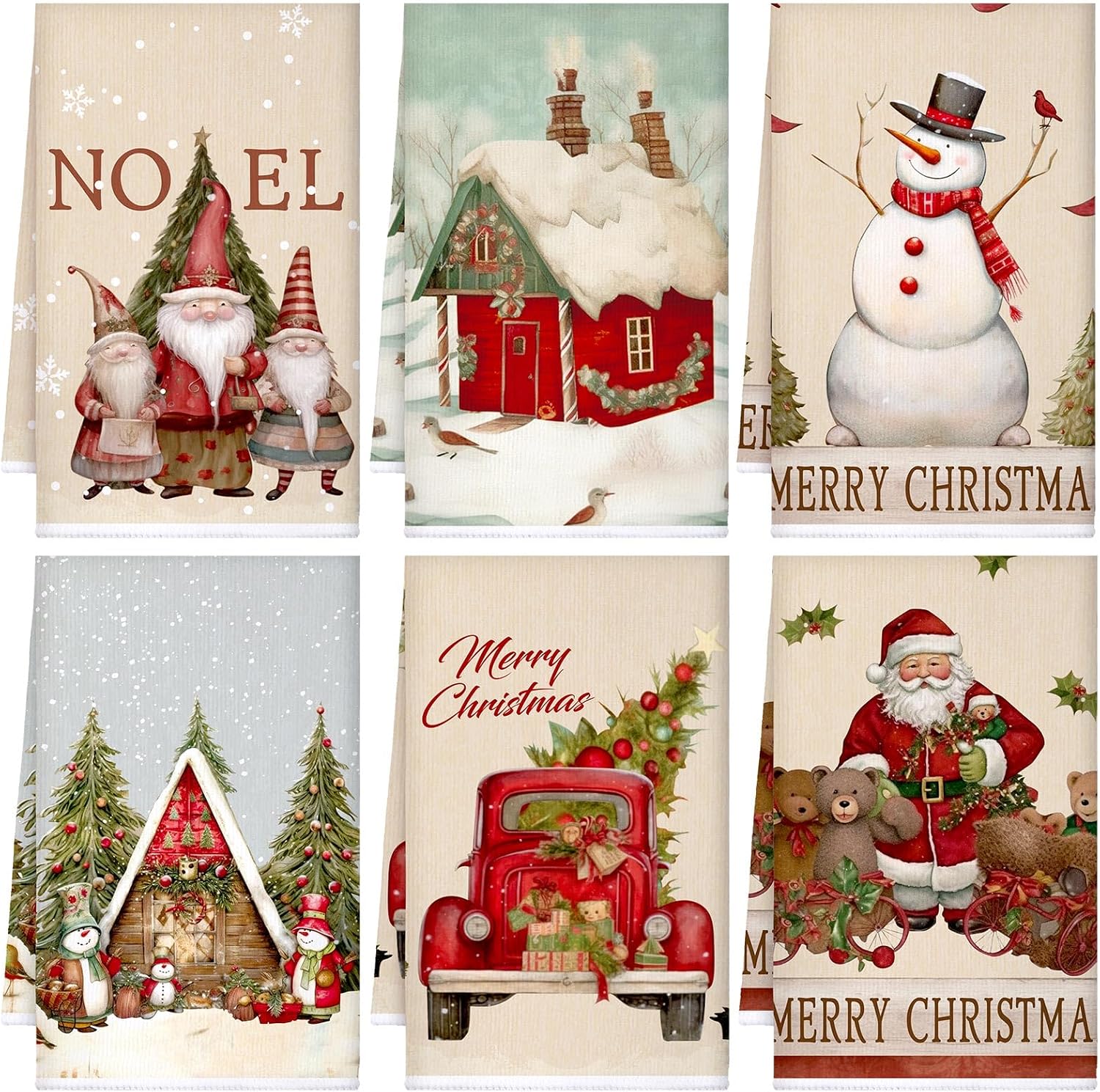 vintage winter snowman fabric kitchen tea towel set farmhouse Christmas decor