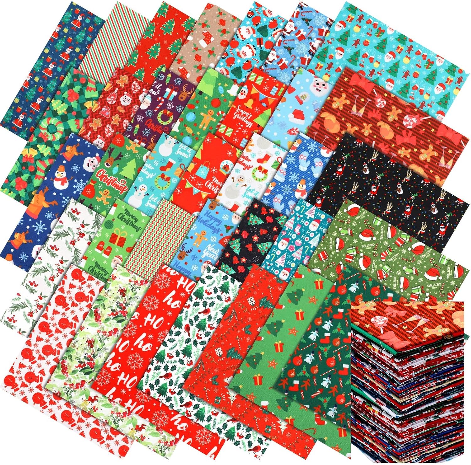 Christmas quilting fabric squares Santa gingerbread snowman candy cane precut bundle