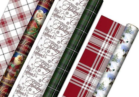 Hallmark reversible vintage Santa snowmen wrapping paper rolls