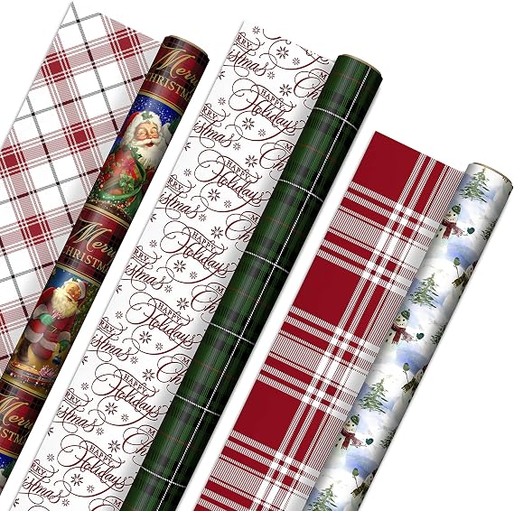 Hallmark reversible vintage Santa snowmen wrapping paper rolls