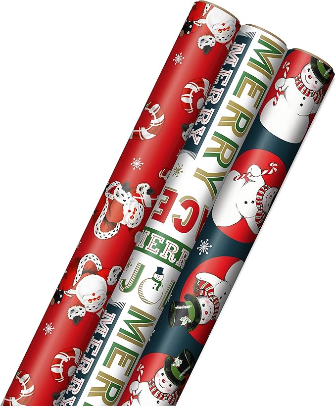 Hallmark vintage dancing Santas classic snowman wrapping paper