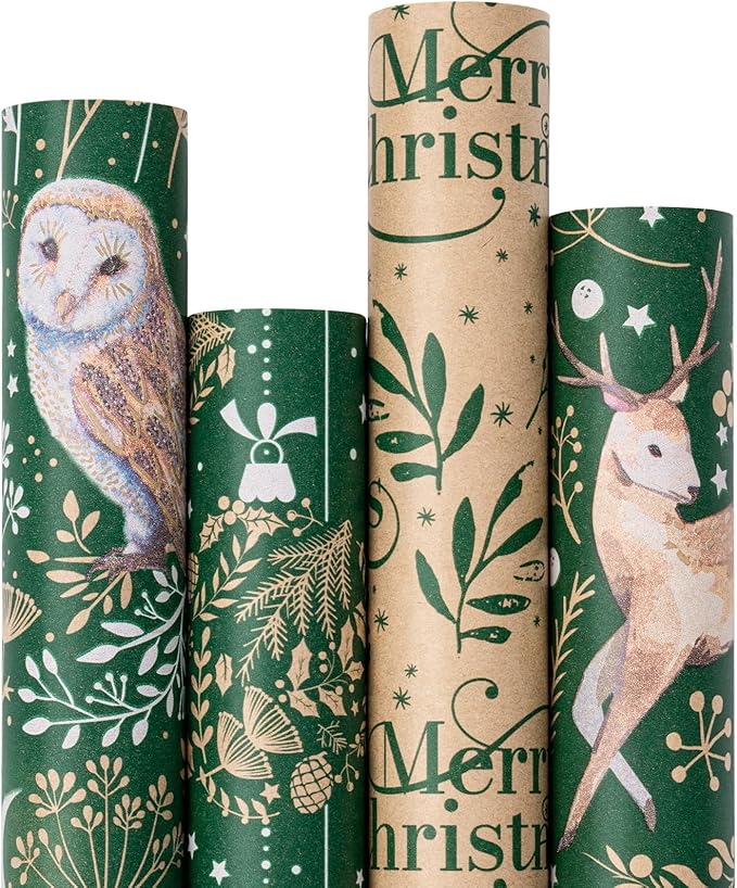 RUSPEPA kraft Christmas wrapping paper owl reindeer design