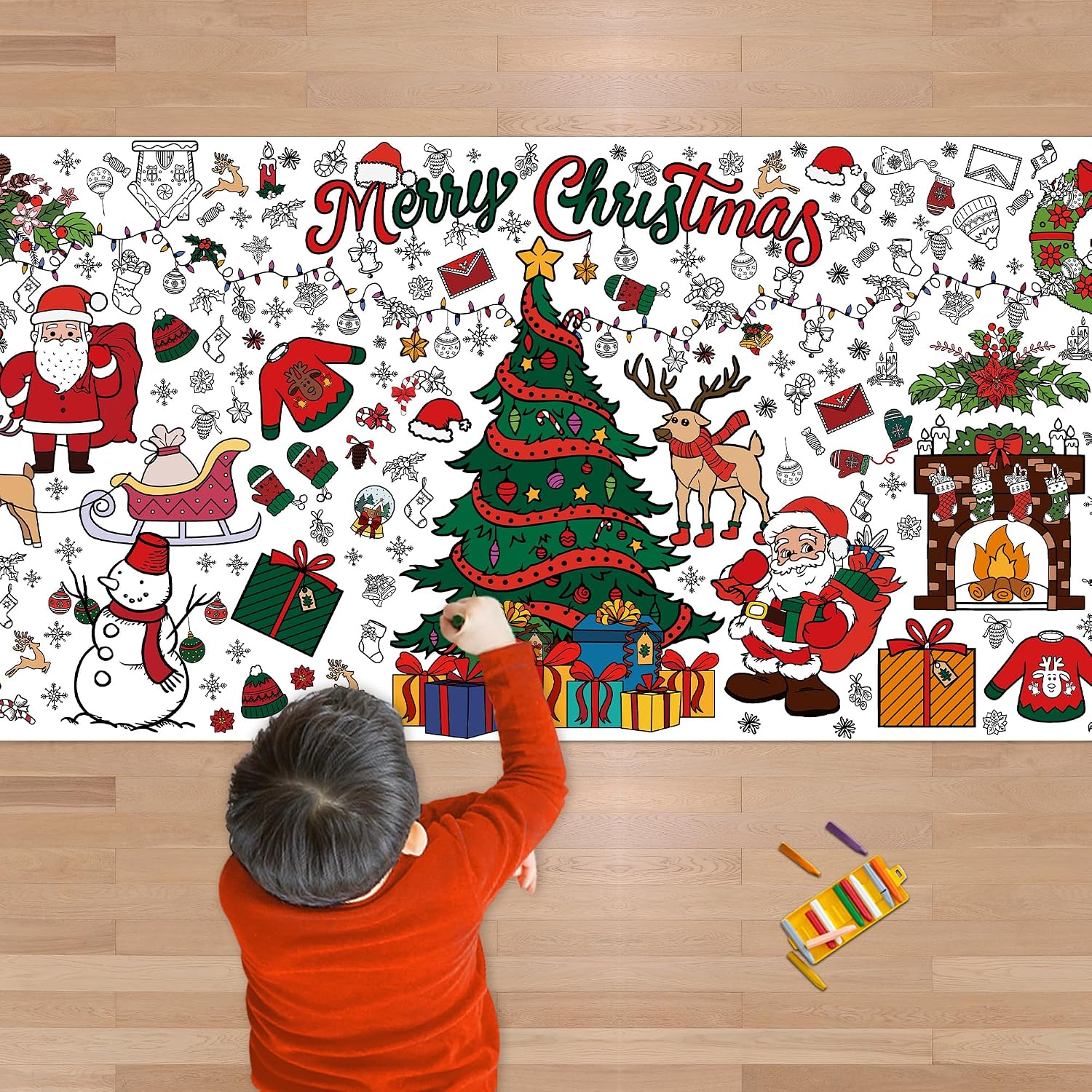 giant Christmas coloring poster tablecloth for kids holiday activity