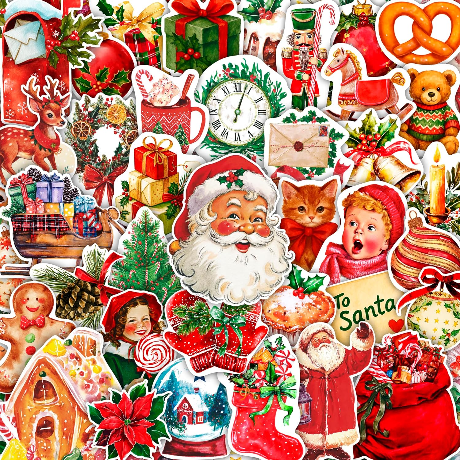 vintage christmas sticker sheet decals for cards and crafts