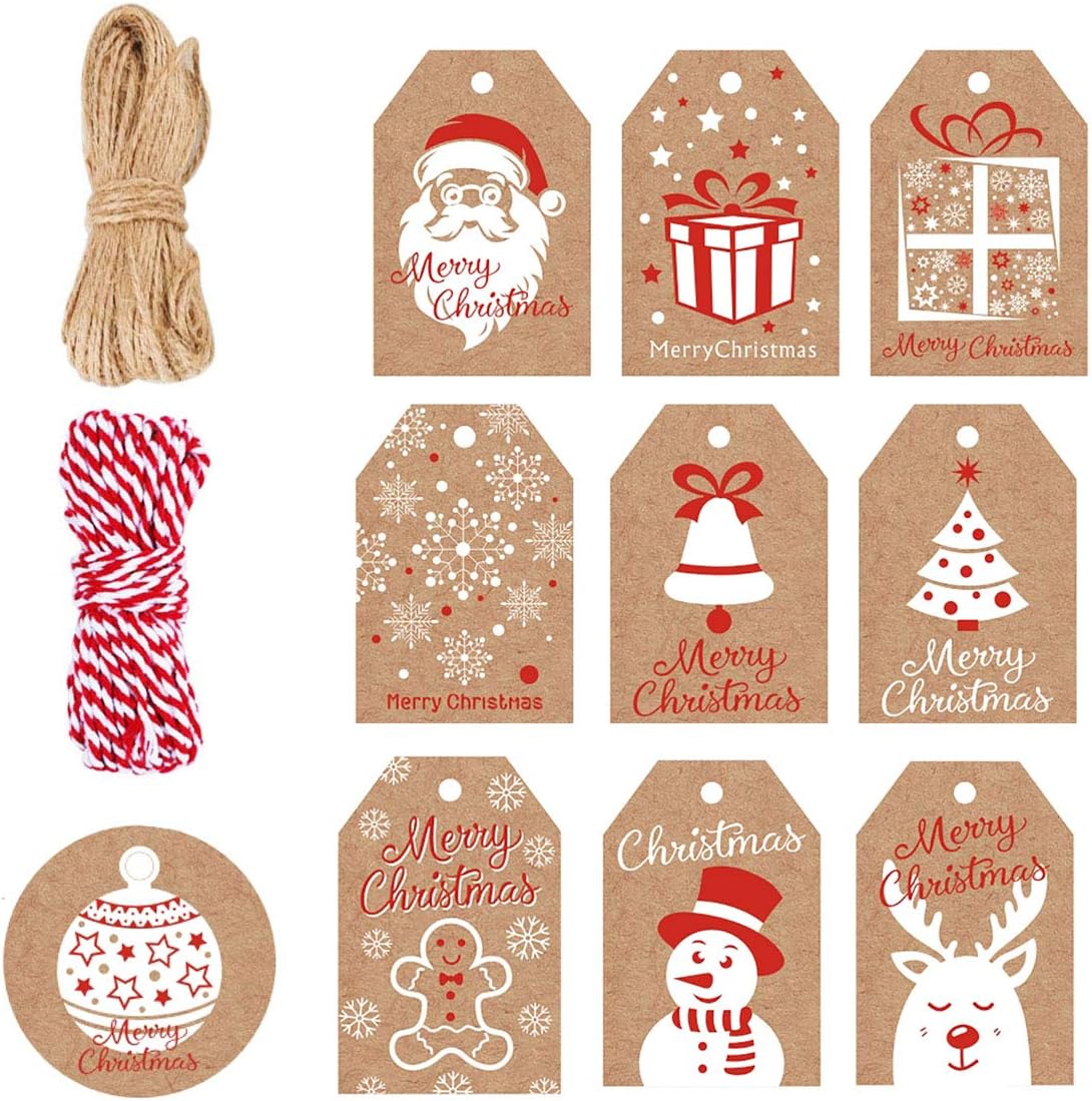 kraft paper vintage christmas gift tags with jute twine