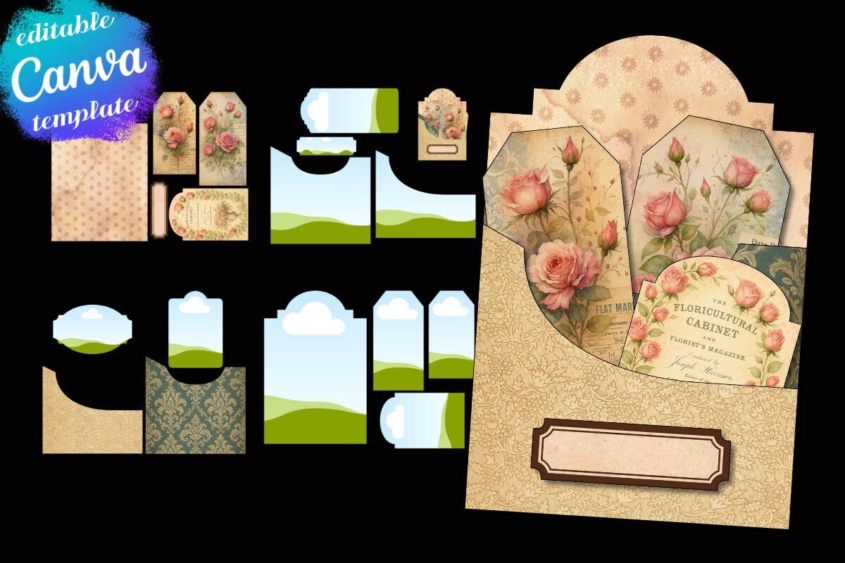 editable canva frames for loaded tag vintage design